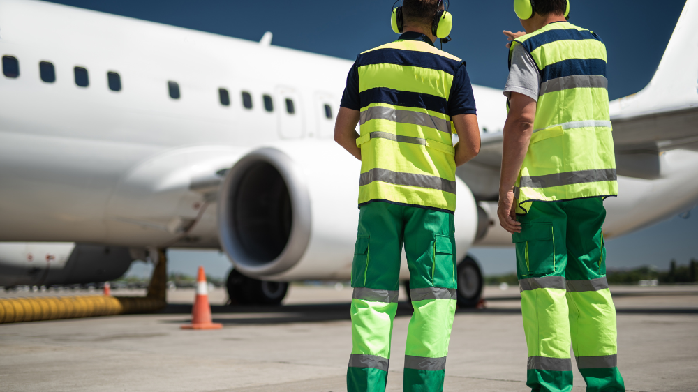 airport-workers-in-green-high-visibility-gear