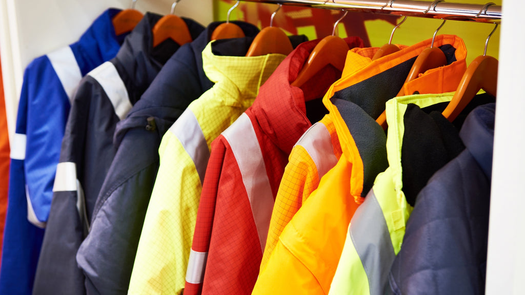 Rack of reflective safety jackets