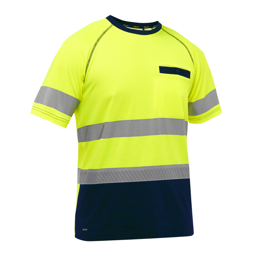 Bisley 312M1118T-YN - Safety Green Hi-Viz Short Sleeve Shirt | Front View