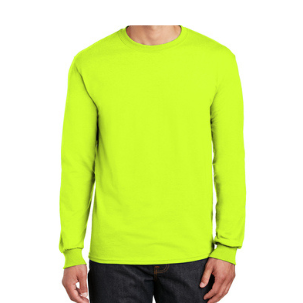 Gildan 8400 - Safety Green Hi-Viz Long Sleeve Shirt | Front View 