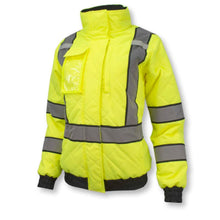 Load image into Gallery viewer, Radians SJ930-3 – Safety Green Hi-Viz Bomber Jacket | Front Left View
