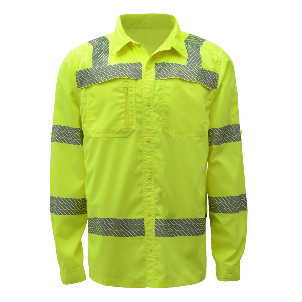 GSS 7505 - Safety Green Hi-Viz Button Down Shirts | Front View