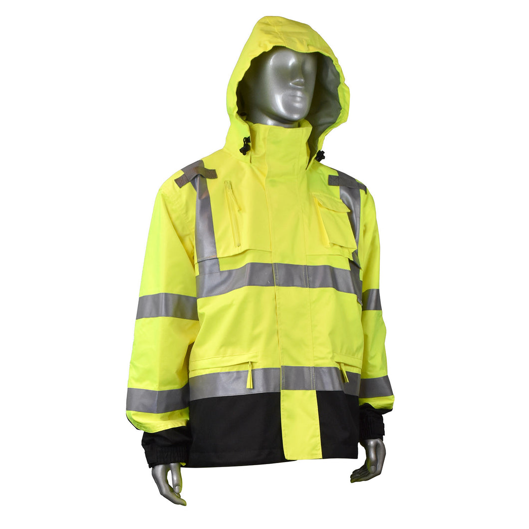 Radians RW32-3Z1Y | Safety Green Hi-Viz Rain Jacket | Front Right View