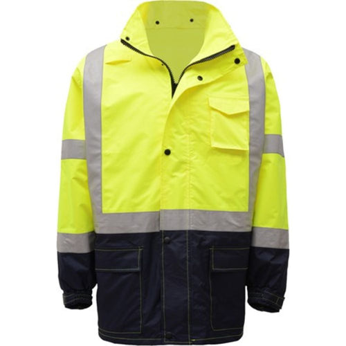 GSS 6003 – Safety Green Hi-Viz Rain Jacket | Front View    