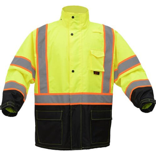 GSS 6005 – Safety Green Hi-Viz Rain Jacket | Front View    