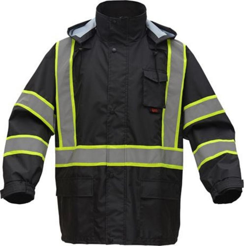 GSS 6007 – Black Hi-Viz Rain Jacket | Front View 