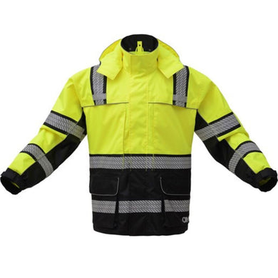 GSS 6501 – Safety Green Hi-Viz Rain Jacket | Front View    