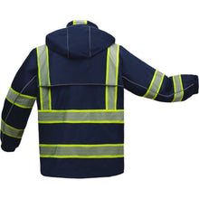 Load image into Gallery viewer, GSS 6502 – Navy Blue Hi-Viz Rain Jacket | Back View    
