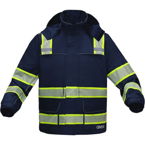 GSS 6502 – Navy Blue Hi-Viz Rain Jacket | Front View    