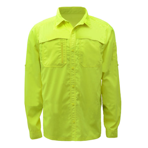 GSS 7507 - Safety Green Hi-Viz Button Down Shirt | Front View