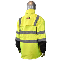 Load image into Gallery viewer,  Radians RW30-3Z1Y - Safety Green Hi-Viz Rain Jacket | Back Right View
