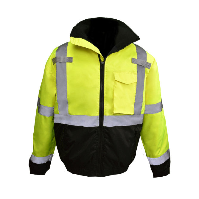 Radians SJ11QB-3ZGS - Safety Green Hi-Viz Bomber Jacket | Front View