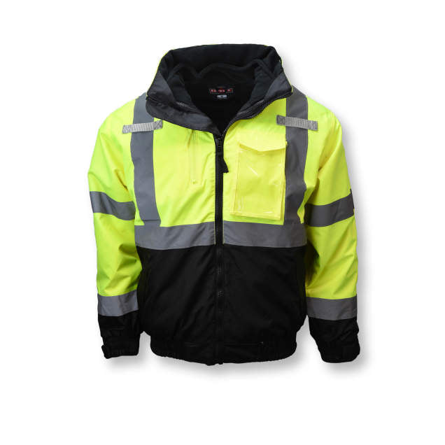 Radians SJ210B-3ZGS - Safety Green Hi-Viz Bomber Jacket | Front View