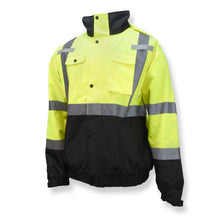 Load image into Gallery viewer, Radians SJ320-3ZGS - Safety Green Hi-Viz Bomber Jacket | Front Left View
