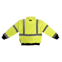 Load image into Gallery viewer, Radians SJ110B-3ZGS - Safety Green Hi-Viz Bomber Jacket | Back Flat View
