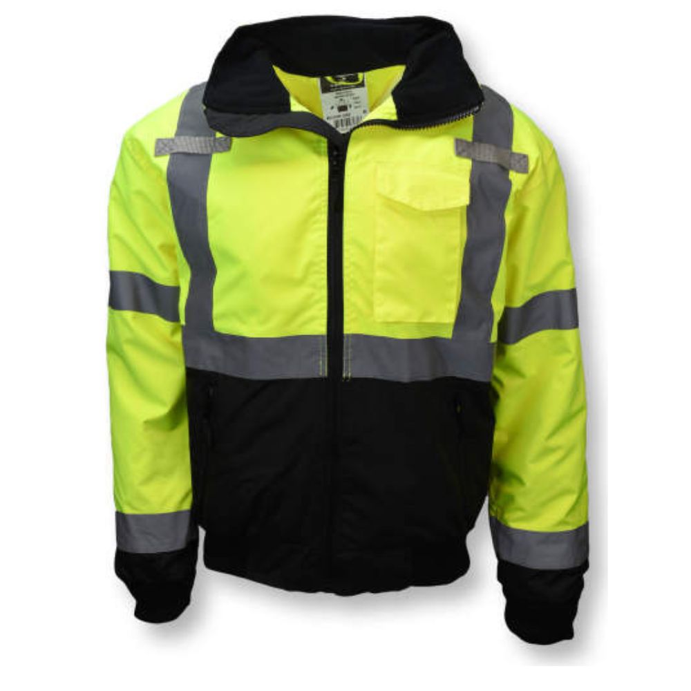 Radians SJ110B-3ZGS - Safety Green Hi-Viz Bomber Jacket | Front View