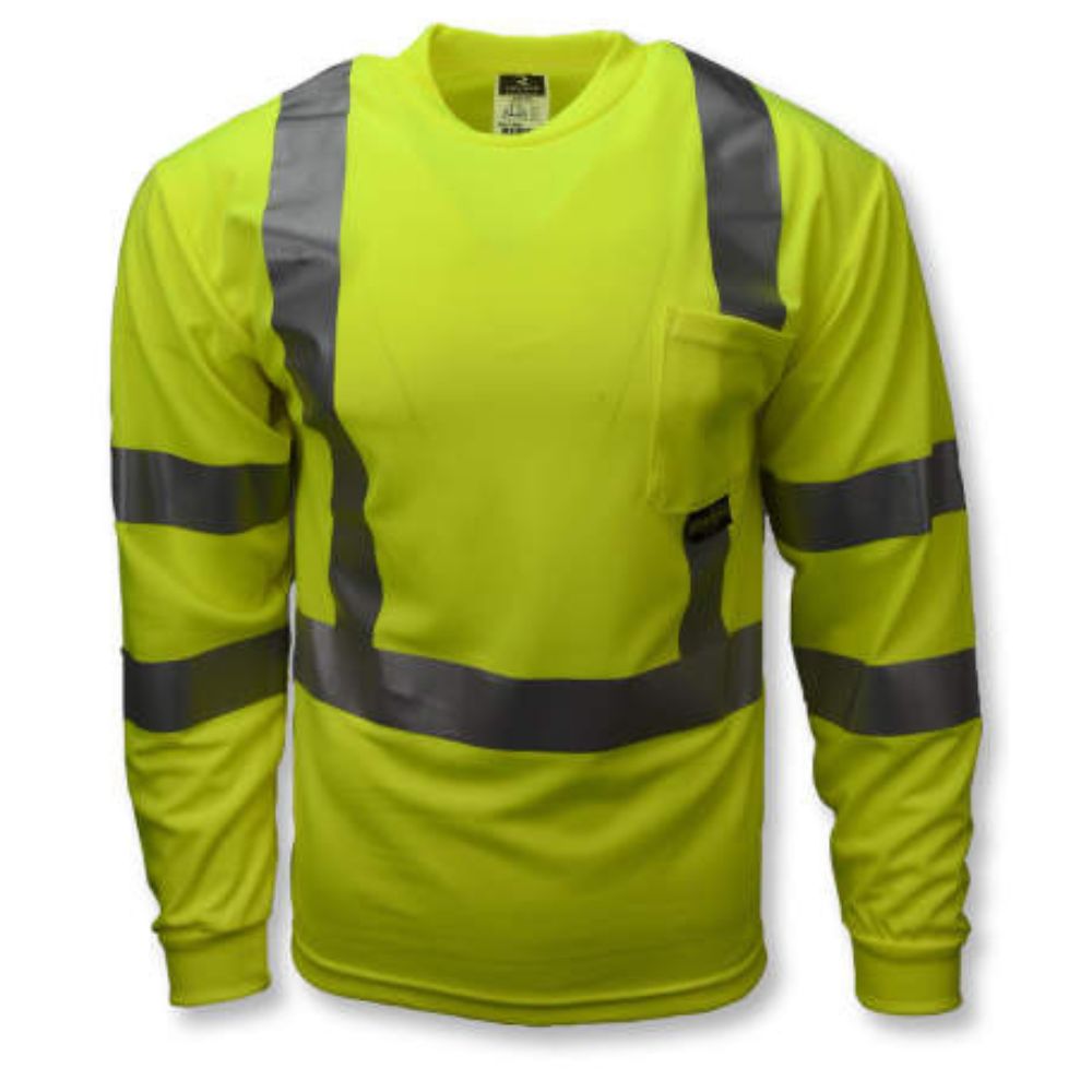 Radians ST21-3PGS - Safety Green Hi-Viz Long Sleeve Shirt | Front View